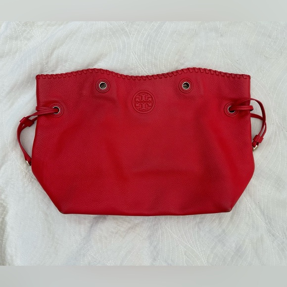 *flawed* Tory Burch Marion slouchy tote, large, red pebbled leather *no strap* - Picture 1 of 12